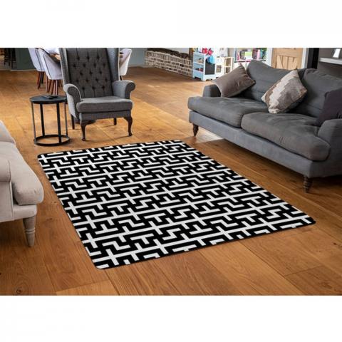 Maze Designer Rug - Black / 110cm