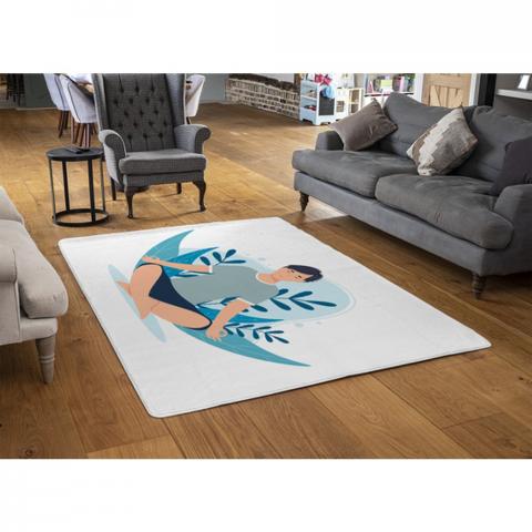 Meditation Illustration Designer Rug - White / 110cm