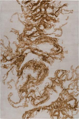 Michael Chan Modern Dragon 1.83x1.22m/6'x4' Gold & Beige Abstract Rug by The Rug Company, Handknotted Tibetan Wool & Silk