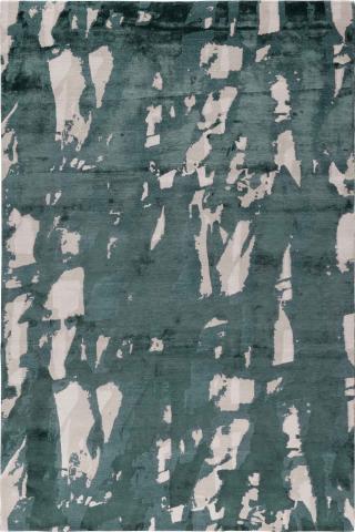 Michael Chan Theory 1.83x1.22m/6'x4' Green & Beige Abstract Rug by The Rug Company, Handknotted Tibetan Wool & Silk