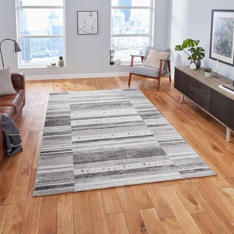 Milano N9534 Striped Grey Rug 