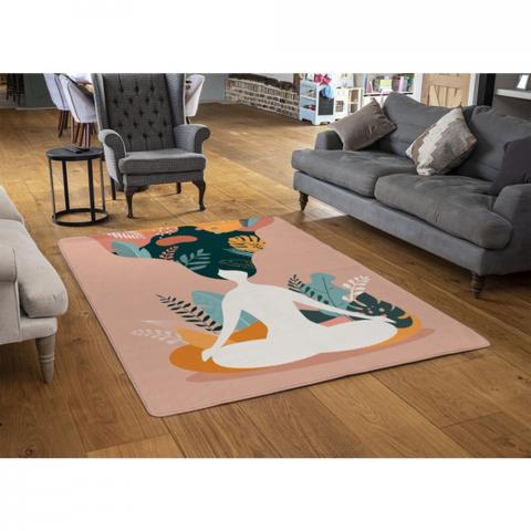 Mindfulness, Meditation And Yoga Woman Designer Rug - Pink / 110cm