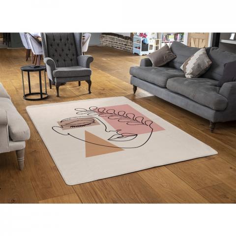 Minimal Line Drawing Of Womans Face Designer Rug - White / 110cm