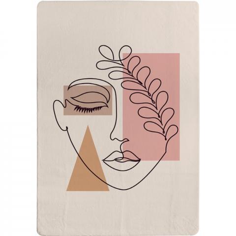 Minimal Line Drawing Of Womans Face Designer Rug - White / 200cm