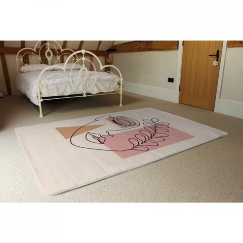 Minimal Line Drawing Of Womans Face Designer Rug - White / 230cm