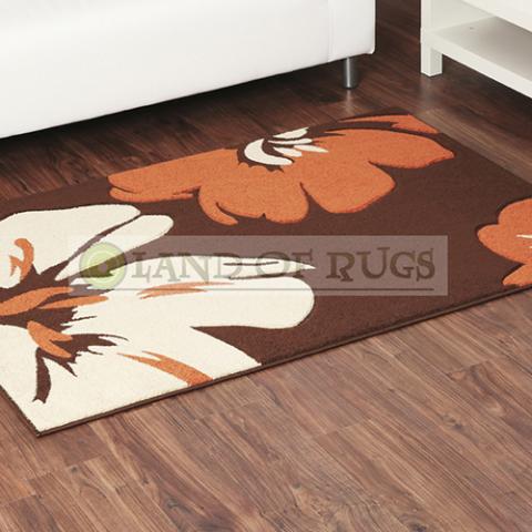 Modern Floral Rug Choc Orange 