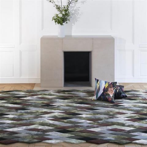 Modern Mascarade Diamond Rug in Graphite Grey by Designers Christian Lacroix