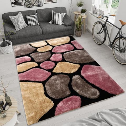 Modern Non-Shedding Soft Area Rug - Grey and Pink / 270cm