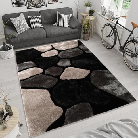 Modern Non-Shedding Soft Area Rug - Black and Grey / 230cm