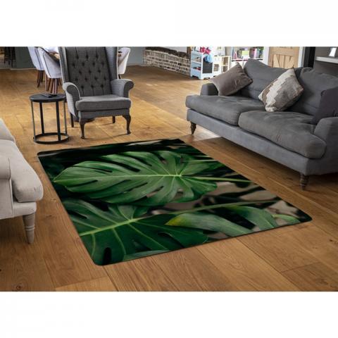 Monstera Leaves In Home Interior Designer Rug - Green / 110cm