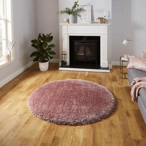 Montana Shaggy Round Circle Rugs in Rose Pink