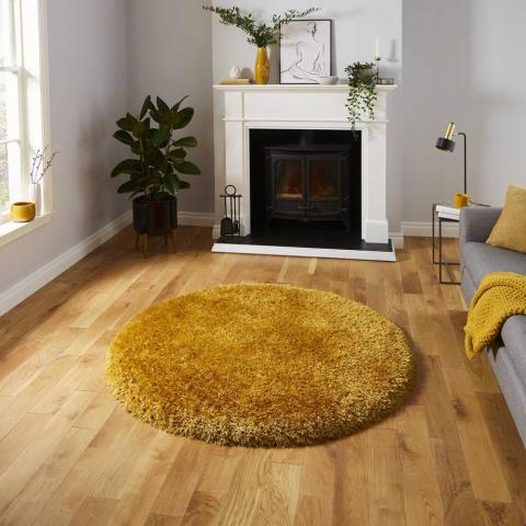 Montana Shaggy Round Circle Rugs in Yellow