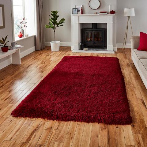 Montana Shaggy Rugs in Dark Red