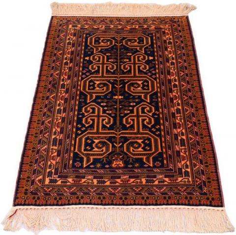 Morgenland Afghan Antik Durchgemustert Blu scuro 132 x 98 cm