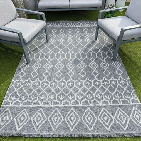 Moroccan Grey Flatweave Indoor Outdoor Rug - Gala - Grey / 150cm