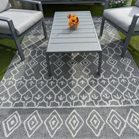 Moroccan Grey Flatweave Indoor Outdoor Rug - Gala - Grey / 220cm