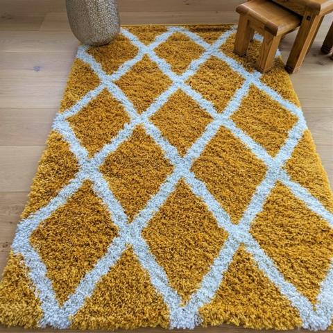 Moroccan Trellis Ochre Shaggy Rug - Oslo - Yellow / 230cm