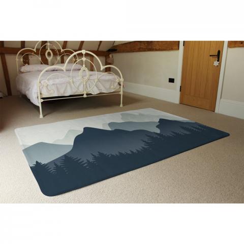 Mountain Landscape Illustration Designer Rug - Blue / 230cm