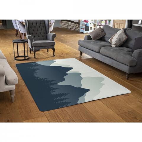 Mountain Landscape Illustration Designer Rug - Blue / 110cm