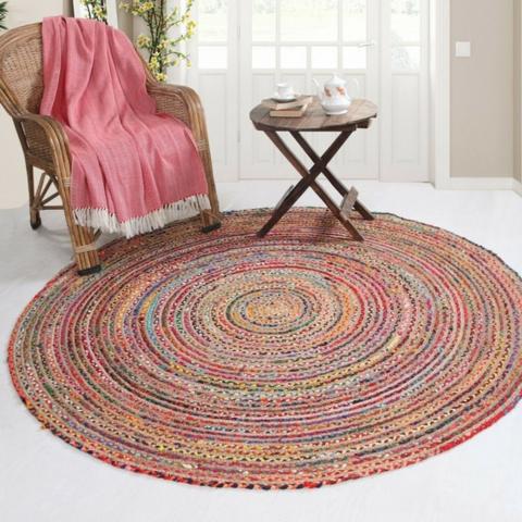 Multi Colour Braided Jute Round - Red