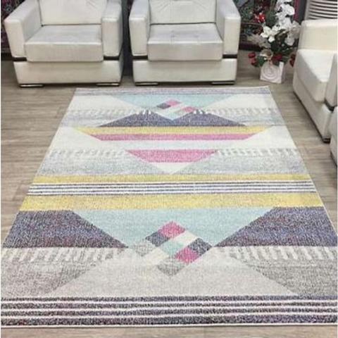 Multicolour Geometric Living Room Rug - Casablanca - Grey / 230cm