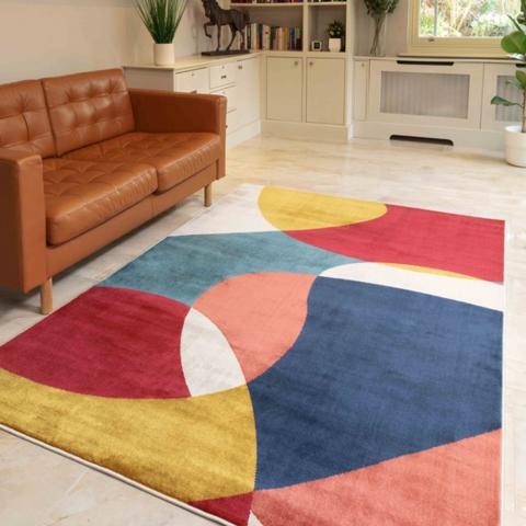 Multicoloured Retro Living Room Rug - Bergen - Multi / 170cm