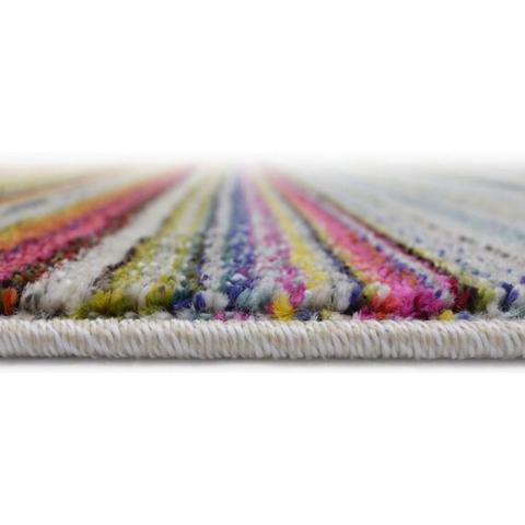 Multicoloured Wool Look Striped Rug - Perth - Pink / 150cm