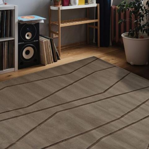 Natural Carved Geometric Area Rug - Mora - Brown / 170cm