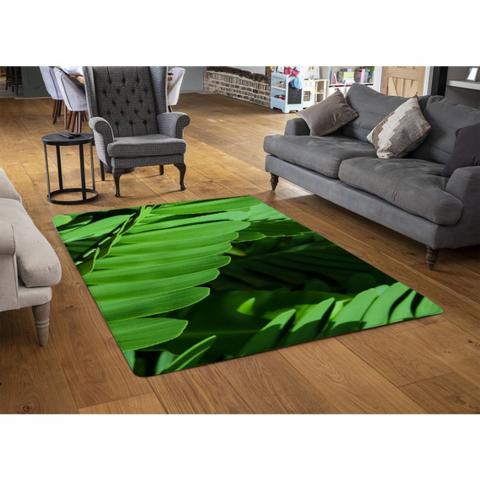 Natural Dark Green Leaves, Long Slender Green Leaves Designer Rug - Green / 110cm