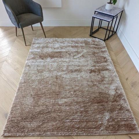 Natural Low Pile Polyester Shaggy Rug - Lush - Orange / 170cm