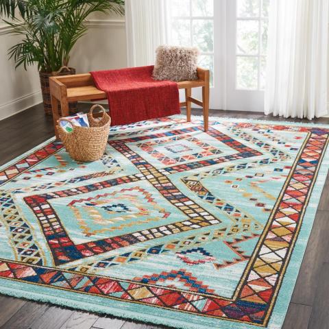 Navajo Rugs NAV02 in Aqua by Nourison