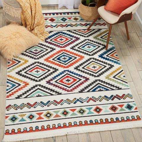 Navajo Tribal Fringe Medium Rug White NAV06 