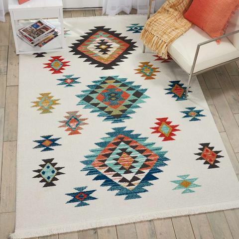 Navajo Tribal Fringe Medium Rug White NAV07 