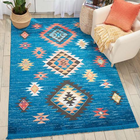 Navajo tribal fringe rug Blue NAV07 