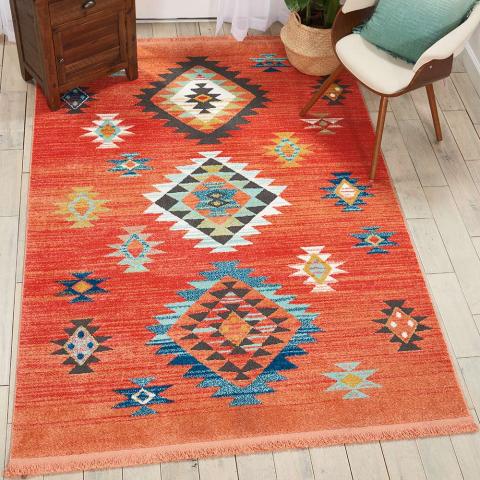 Navajo tribal fringe rug Red NAV07 