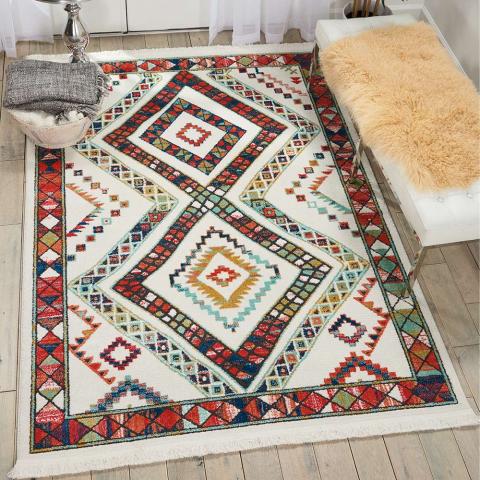 Navajo tribal fringe rug White NAV02 