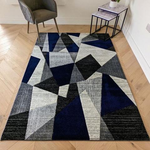 Navy Blue Abstract Living Room Rug - Boston - Blue / 230cm / 5kg