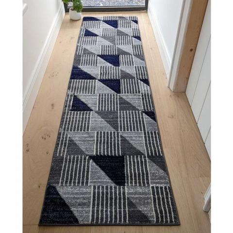 Navy Blue Geometric Area Rug - Boston - Blue / 230cm / 3kg