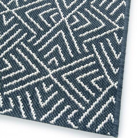 Navy Blue Washable Aztec IndoorOutdoor Garden Rug - Ota - Blue / 150cm