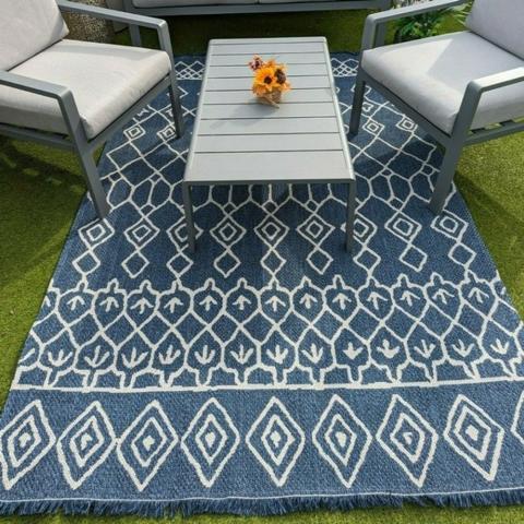 Navy Cotton Flatweave Outdoor Rug - Gala - Blue / 160cm