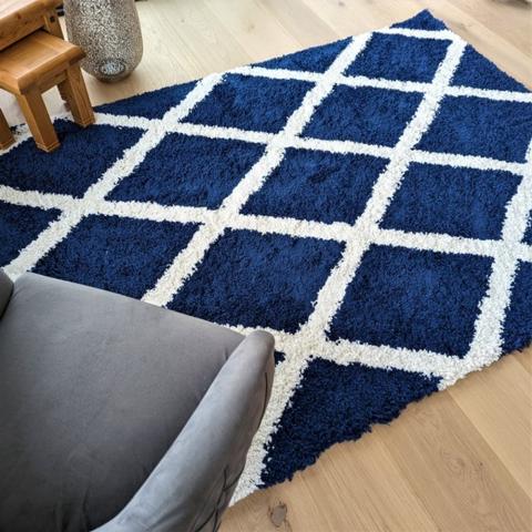 Navy Moroccan Shaggy Rug - Oslo - Blue / 230cm