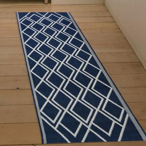 Navy Moroccan Trellis Washable IndoorOutdoor Rug - Ota - Blue / 200cm