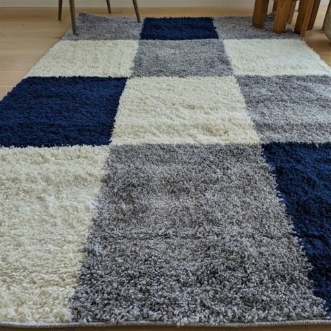 Navy Patchwork Shaggy Rug - Oslo - Blue / 230cm