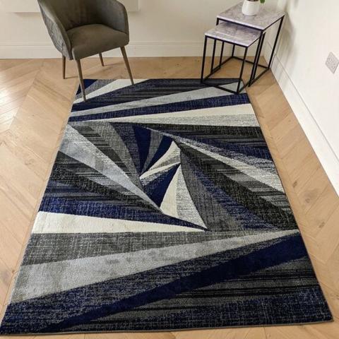 Navy Splinter Area Rug - Boston - Blue / 230cm / 5kg