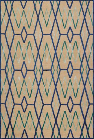 Neisha Crosland Bamboo Trellis Blue Geometric 3.05x2.13m/10'x7' Blue Wool & Silk Geometric rug by The Rug Company, Handknotted Tibetan wool and silk