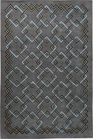 Neisha Crosland Mahjong 3.05x2.44m/10'x8' Blue Geometric Wool Geometric rug by The Rug Company, Handknotted Tibetan wool