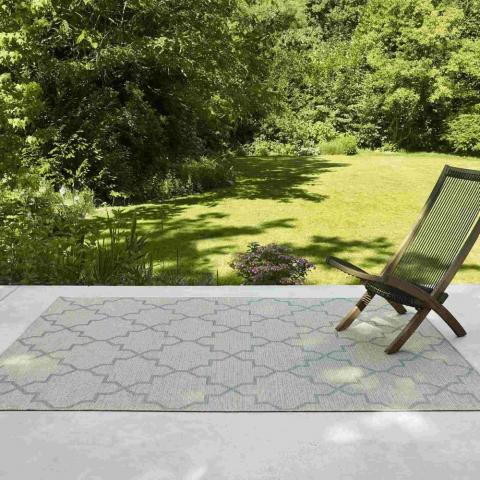 Newquay Geometric Trellis Flatweave Outdoor Rugs 96003 4001 Green