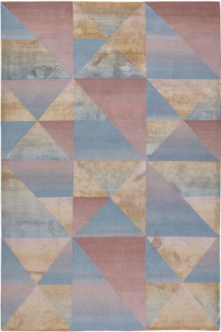 Nicole Fuller Harmony Bright 1.83x1.22m/6'x4' Pink/Blue/Grey Abstract Wool & Silk Bright rug by The Rug Company, Handknotted Wool & Silk