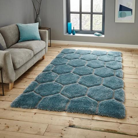 Noble House NH30782 Blue Hex 3D Rug 