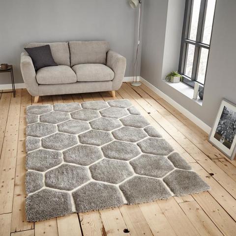 Noble House NH30782 Grey White Hex 3D Rug 